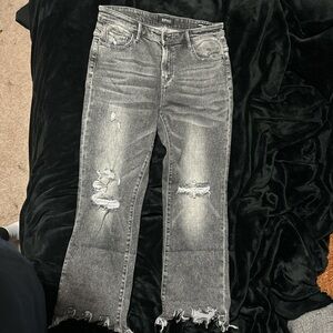 David buffalo grey semi hi straight leg distressed jeans